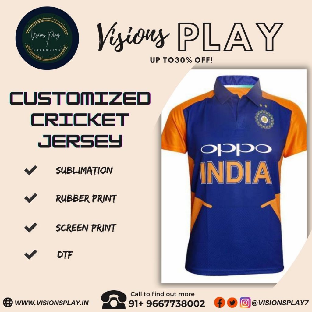 Visions Play by visions play - Illustrated by Visions play is manufacturer of Customized Cricket/football/volleyball/kabaddi/basketball, etc Jersey Manufacturer in Delhi Sweat proof and stretchable and can be used in all seasons summers, winters, and rainy seasons. Materials which we use are to make jerseys are dot net fabric, Crown net, Micro PP, breathable mesh. Our Stitching process for customized cricket jerseys is up to the make, we will make sure all stitches are done in the best also the jersey which is made goes through a proper stitching process. We give the option of Unlimited Color and design which can be given by the customer. We are leading manufacturers in Delhi and can cater all across the world. The fabric of the Tshirt – Round/collar/V Neck/chinese collar neck t-shirt The fabric of Shorts – Dotnet/Crownet fabric with stretchable lycra Types of Print we do on Jersey – Sublimation – Screen Print – rubbe - Ourboox.com