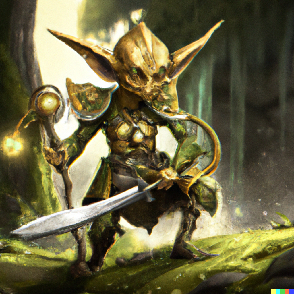 When heading towards the castle, he saw a coursed goblin in the dark forest. I