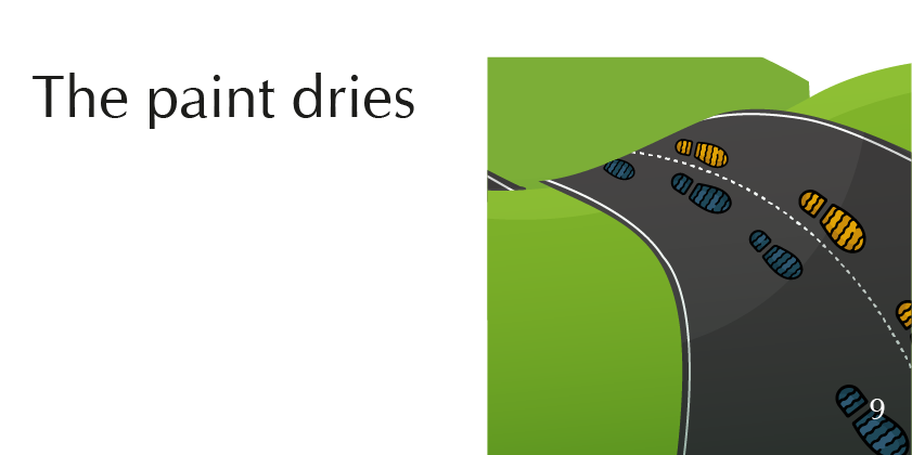 Blue and Yellow prints on the road by zohar - Ourboox.com