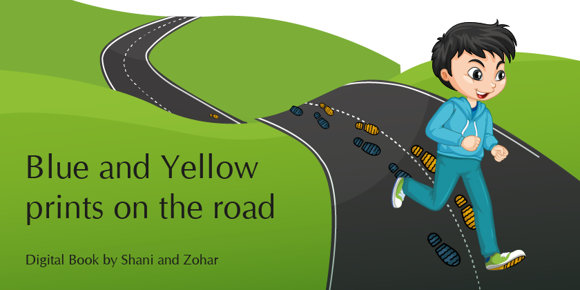 Blue and Yellow prints on the road by zohar - Ourboox.com
