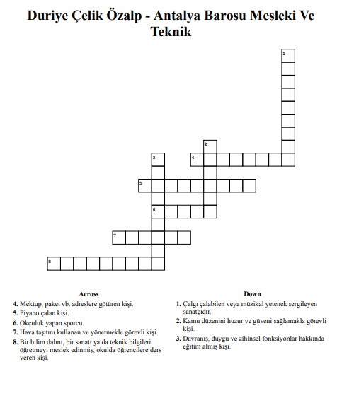 MESLEKLERLE İLGİLİ CROSSWORD BULMACA HAZIRLAMA by Melis SAĞIRLAR - Illustrated by Melis SAĞIRLAR - Ourboox.com