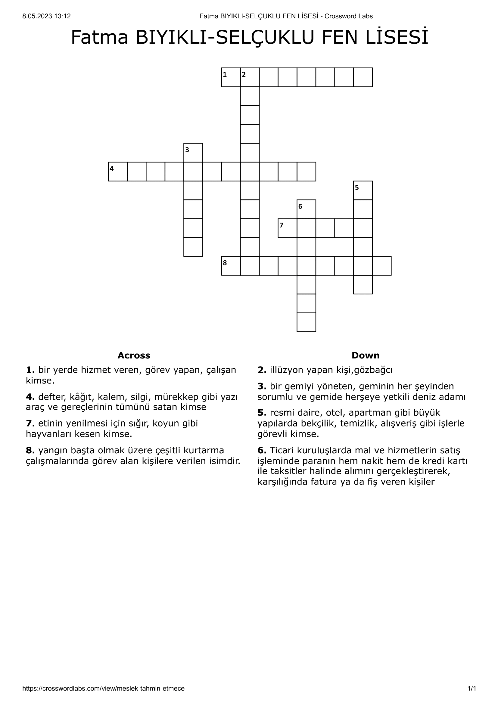 MESLEKLERLE İLGİLİ CROSSWORD BULMACA HAZIRLAMA by Melis SAĞIRLAR - Illustrated by Melis SAĞIRLAR - Ourboox.com