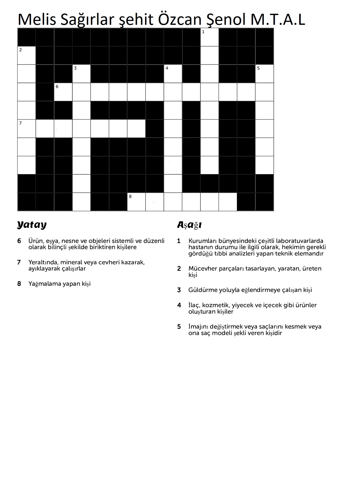 MESLEKLERLE İLGİLİ CROSSWORD BULMACA HAZIRLAMA by Melis SAĞIRLAR - Illustrated by Melis SAĞIRLAR - Ourboox.com