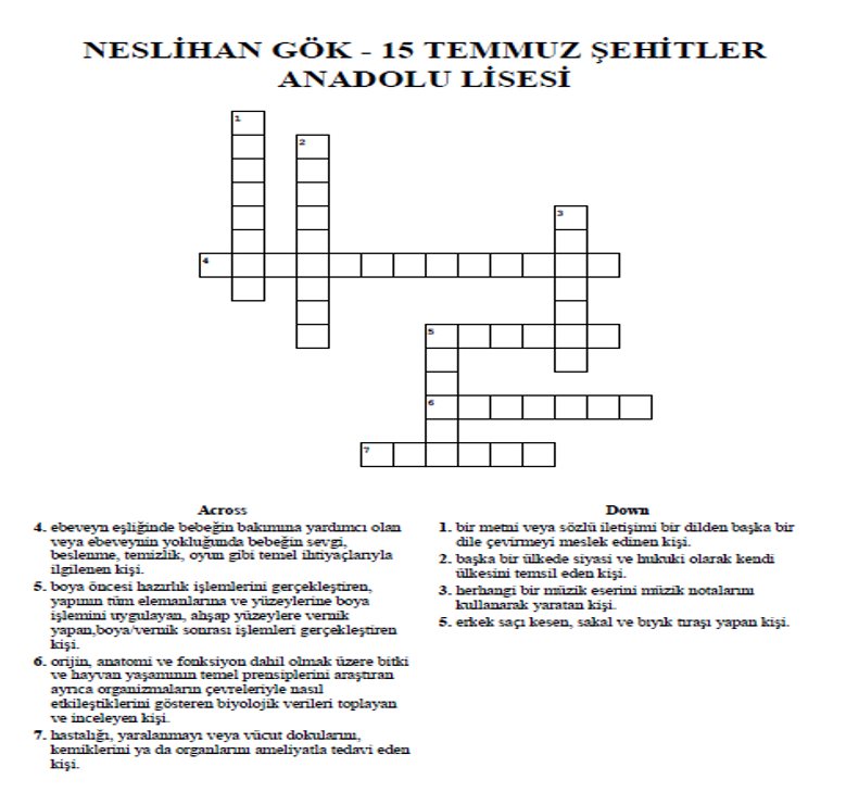 MESLEKLERLE İLGİLİ CROSSWORD BULMACA HAZIRLAMA by Melis SAĞIRLAR - Illustrated by Melis SAĞIRLAR - Ourboox.com