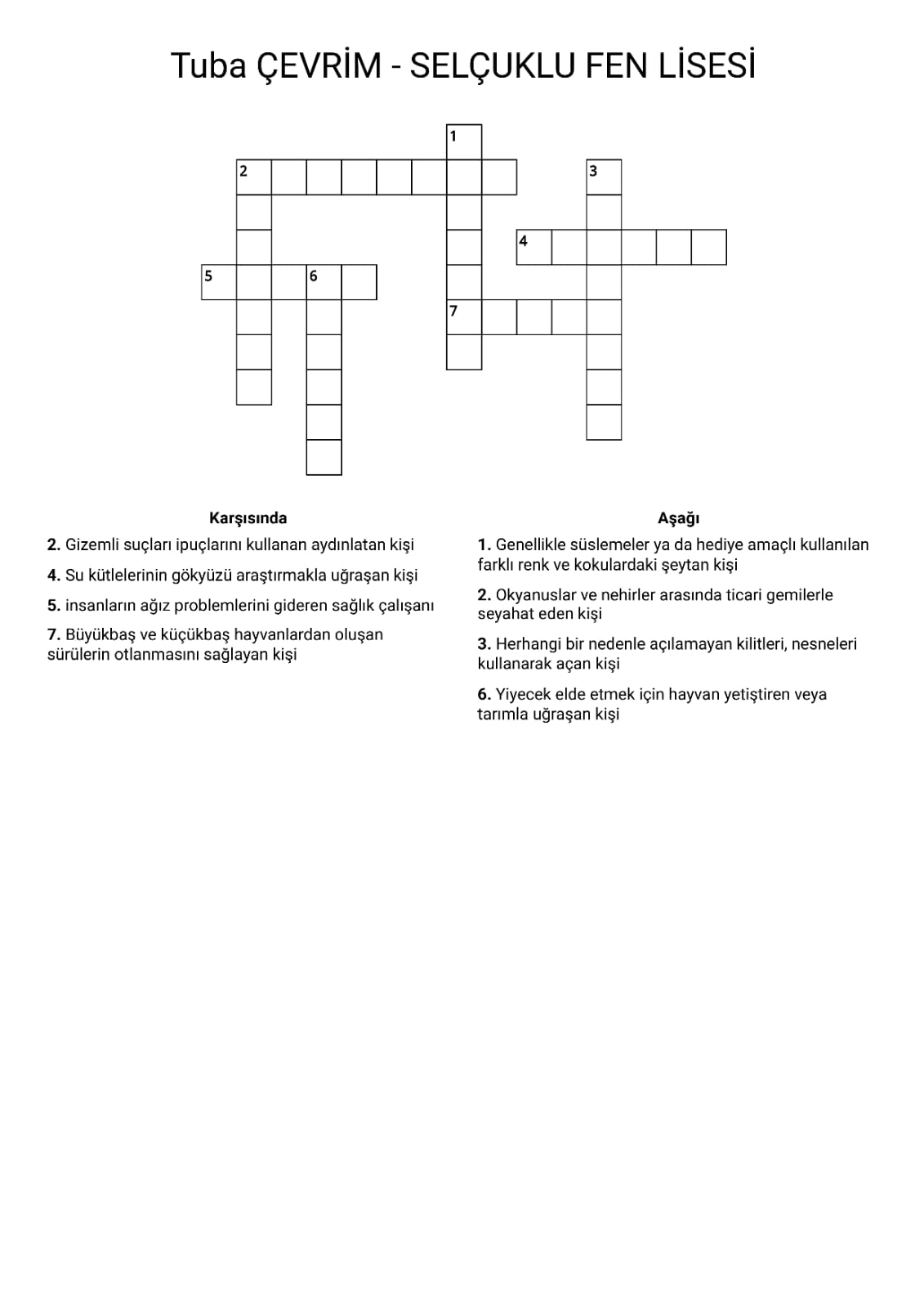 MESLEKLERLE İLGİLİ CROSSWORD BULMACA HAZIRLAMA by Melis SAĞIRLAR - Illustrated by Melis SAĞIRLAR - Ourboox.com