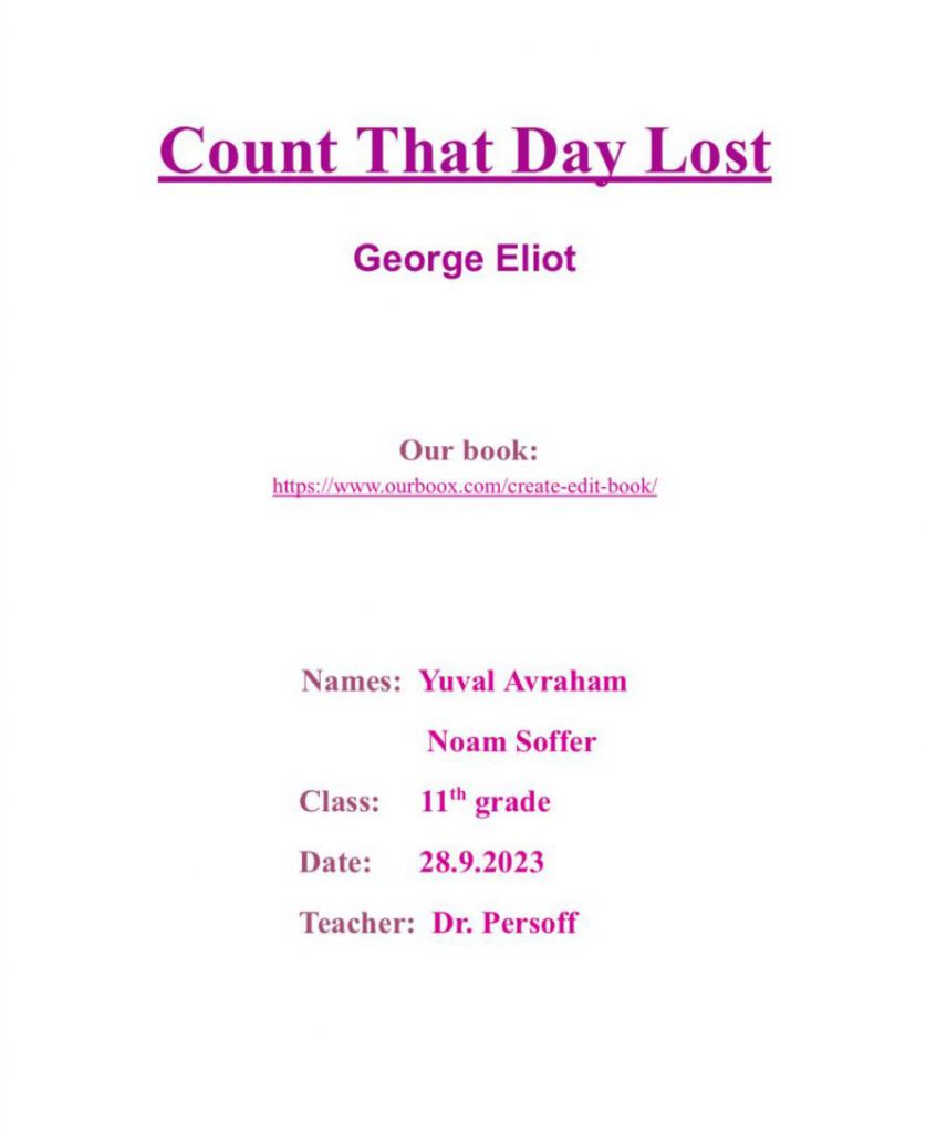 count that day lost: post reading by Noam Soffer - Ourboox.com