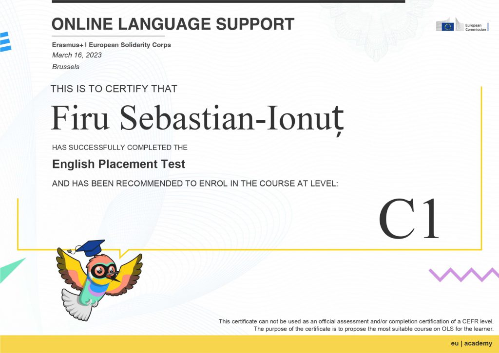 English plasement test Certificate OLS by CSO - Illustrated by clasa a XII-a F - Ourboox.com