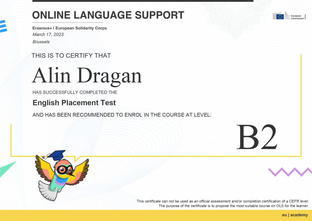 English plasement test Certificate OLS by CSO - Illustrated by clasa a XII-a F - Ourboox.com