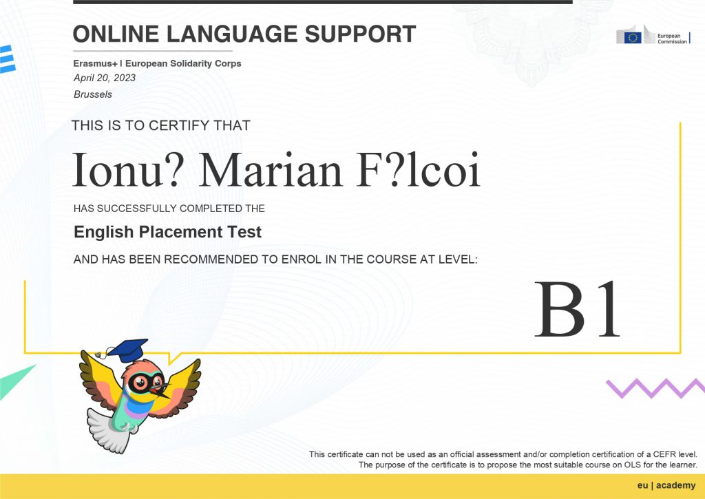 English plasement test Certificate OLS by CSO - Illustrated by clasa a XII-a F - Ourboox.com