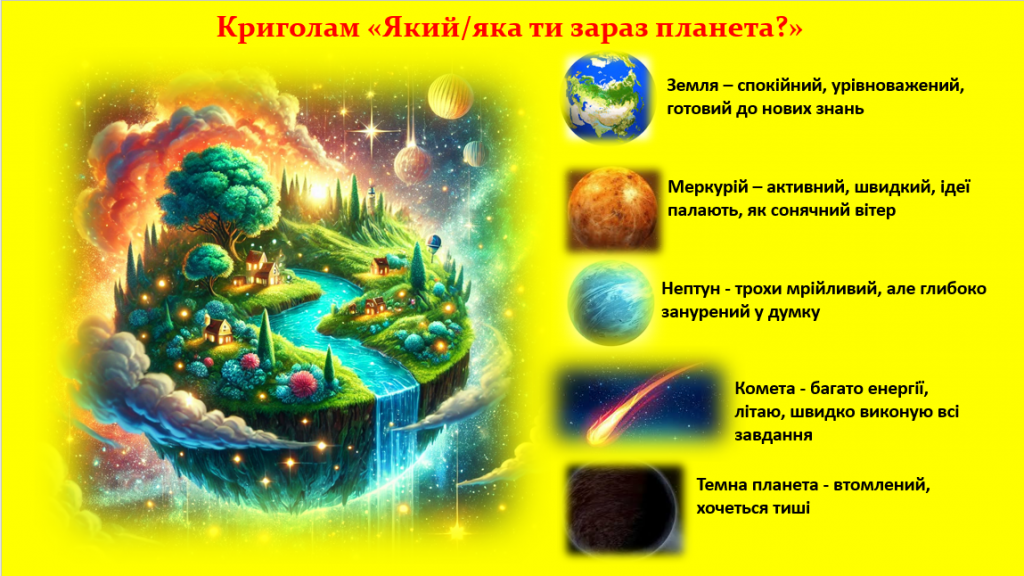 Діти, уявіть себе однією з планет із зображення. Скажіть якою