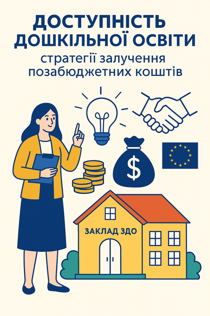 Доступність дошкільної освіти: стратегії залучення позабюджетних коштів by Kulyk Oksana - Illustrated by Метою цієї книги є:  надати практичні рекомендації для керівників закладів дошкільної освіти;  ознайомити з успішними прикладами залучення коштів поза межами бюджету;  показати можливості, які відкриваються через співпрацю з міжнародними партнерами, фондами, бізнесом та громадськістю. - Ourboox.com