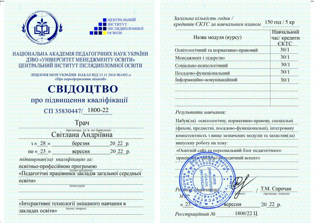 Сертифікати підвищення кваліфікації та самоосвіти викладача ВСП “ЖТЕФК ДТЕУ” Трач Світлани Андріївни by svit - Ourboox.com